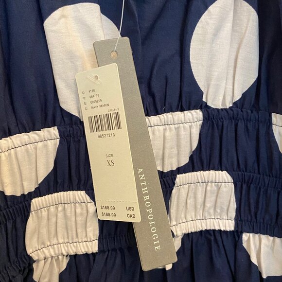 nwt Anthropologie Somerset Maxi Dress: Poplin Halter Navy White polka dots - Picture 3 of 4